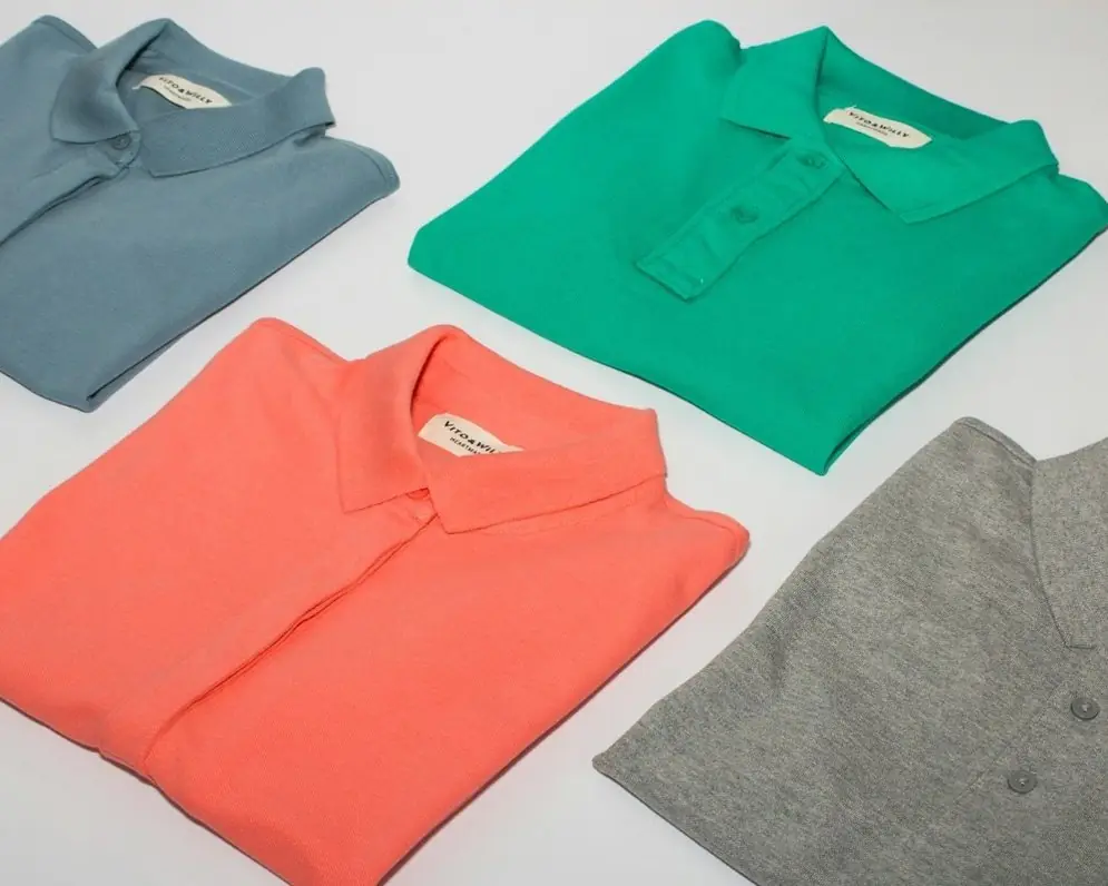 Folded polo shirts in four colors