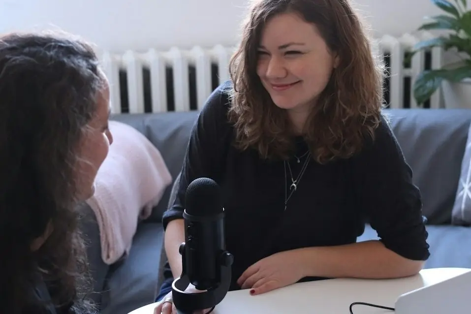 Two women recording an interview