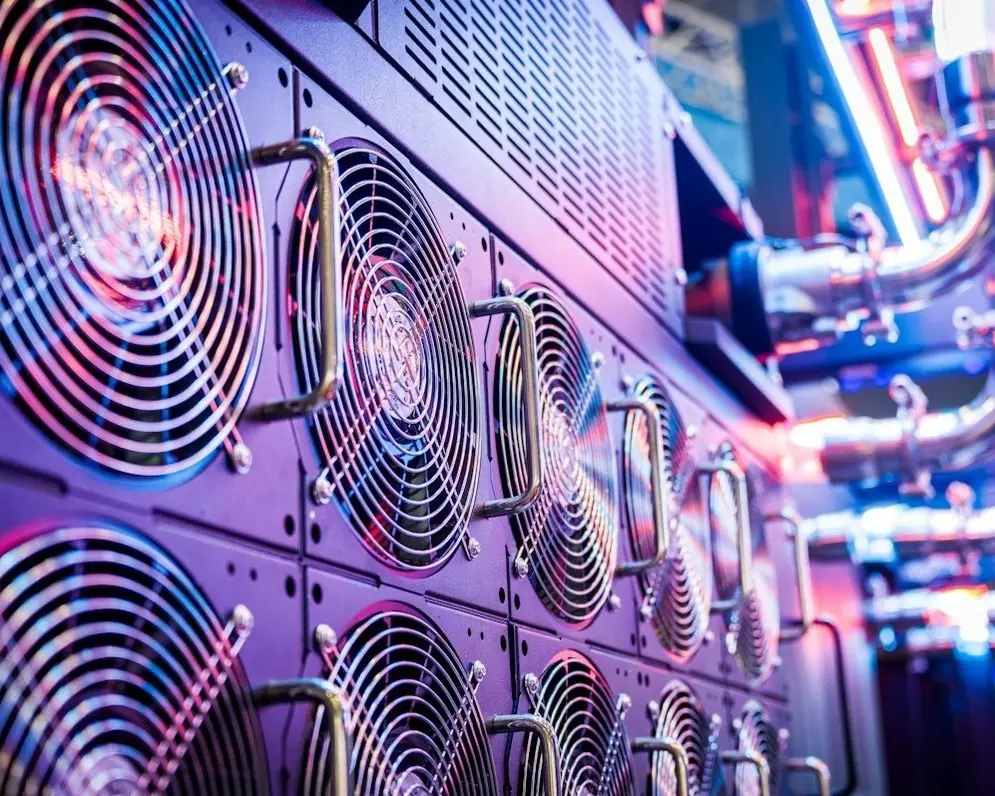 Server cooling fans lit in purple