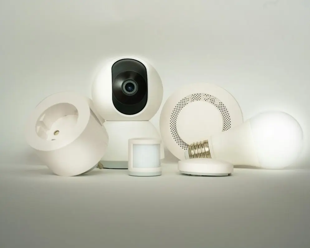 A set of white smart home devices